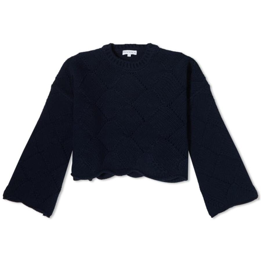 JW Anderson Ladies Dark Navy Cropped Basket Weave Knitted Jumper Cover