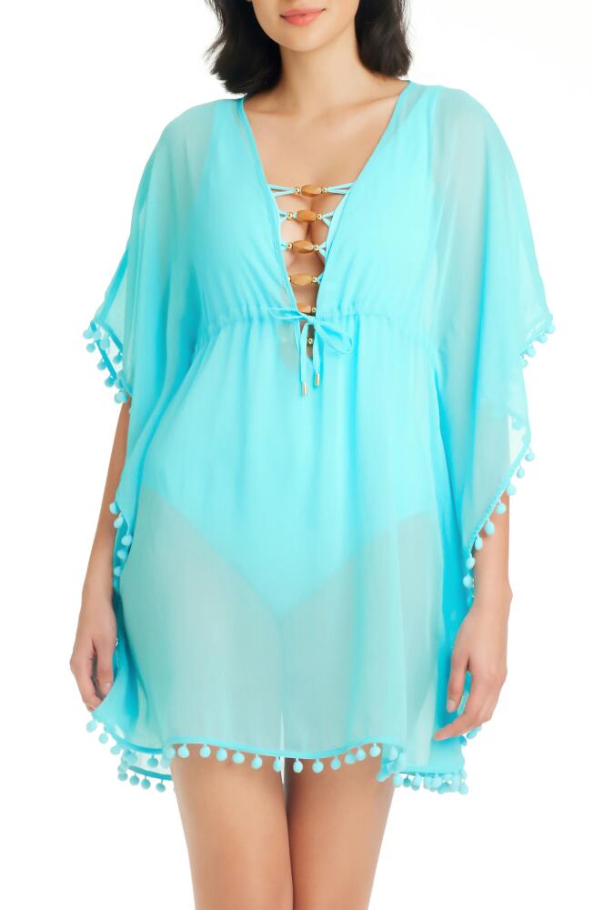 Rod Beattie Gypset Pompom Sheer Cover-Up Caftan in Light Aqua Cover