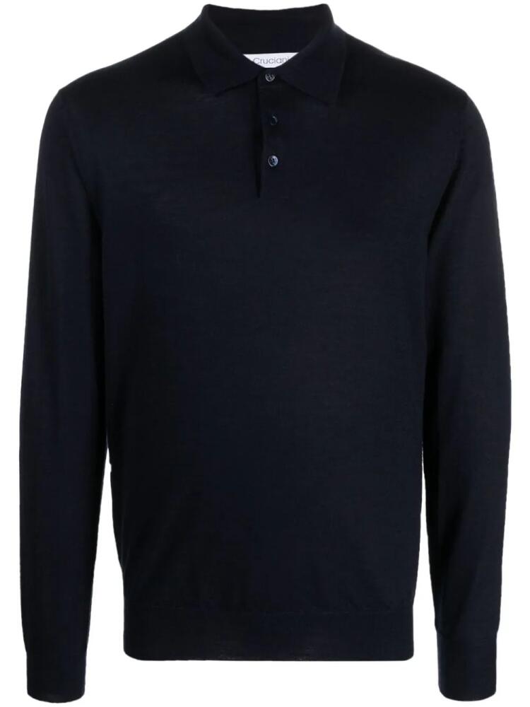 Cruciani fine-knit long-sleeved polo shirt - Blue Cover