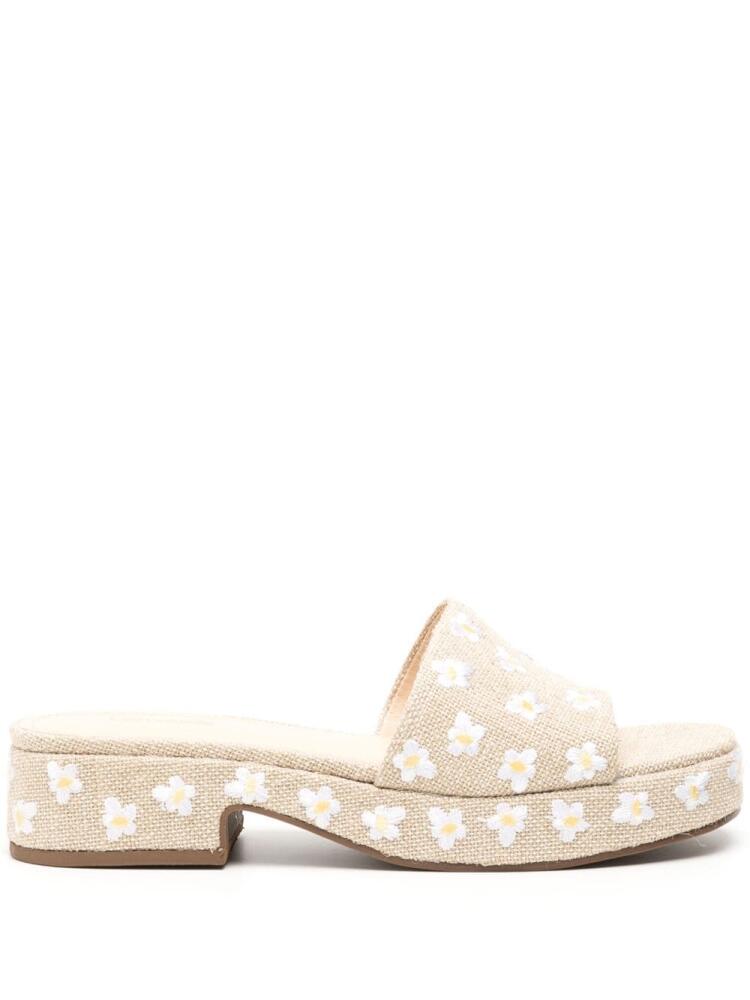 Larroude floral-embroidered 45mm mules - Neutrals Cover