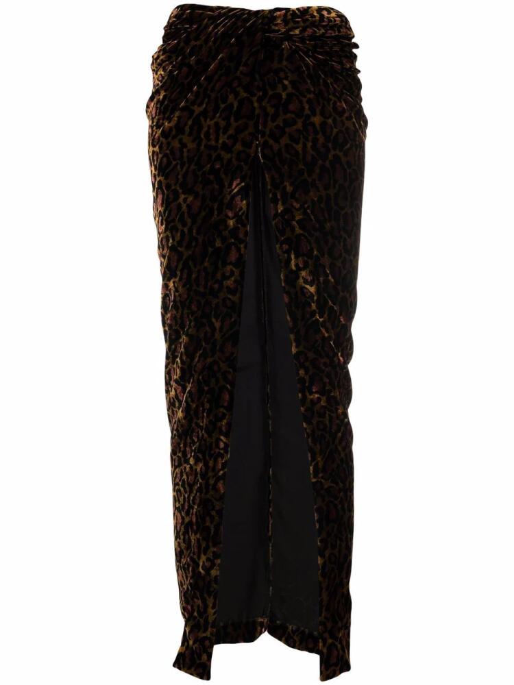 LaQuan Smith velvet cheetah-print draped skirt - Black Cover