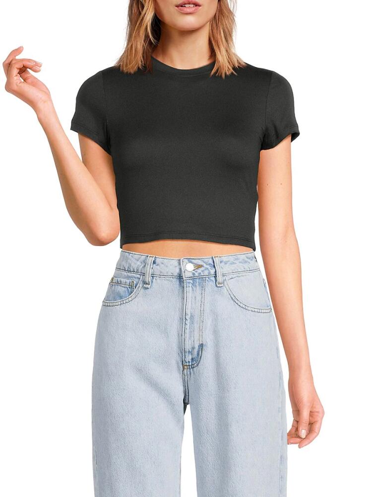 WeWoreWhat Women's Short Sleeve Active Crop Top - Black Cover