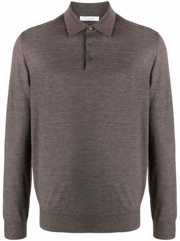 Cruciani fine-knit long-sleeved polo shirt - Brown Cover