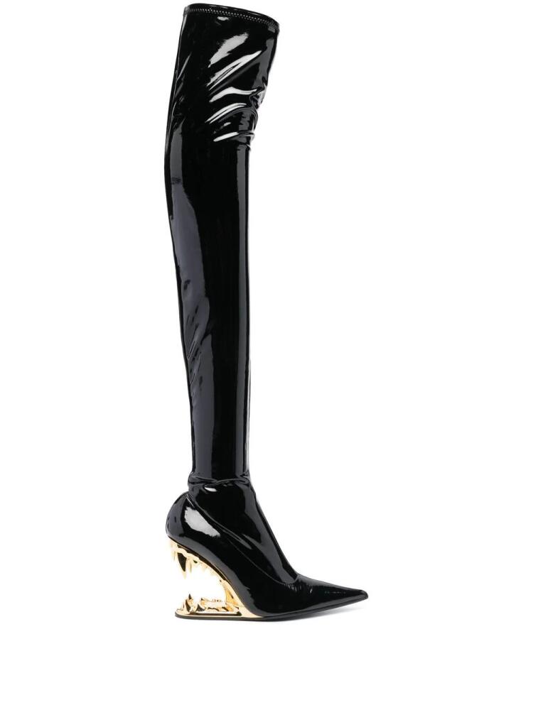 GCDS 110mm pointed-toe patent-finish boots - Black Cover