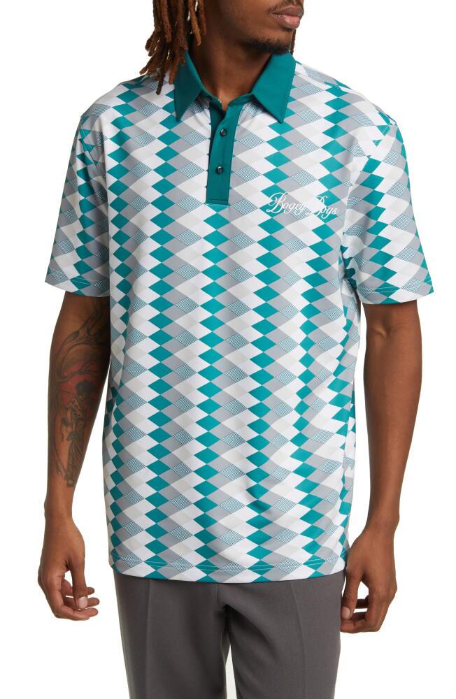 BOGEY BOYS Script Athletic Polo in Turquoise Harlequin Cover