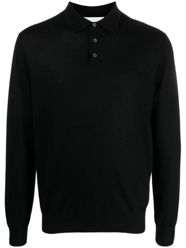 Cruciani fine-knit long-sleeved polo shirt - Black Cover