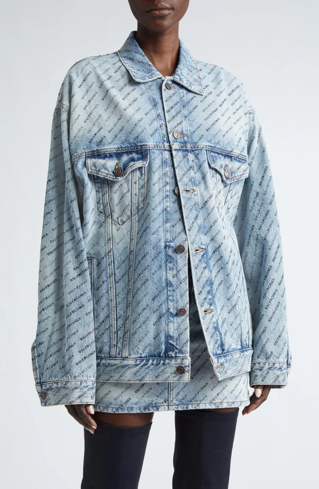 Balenciaga Logo Print Oversize Denim Jacket in Iced Blue Cover