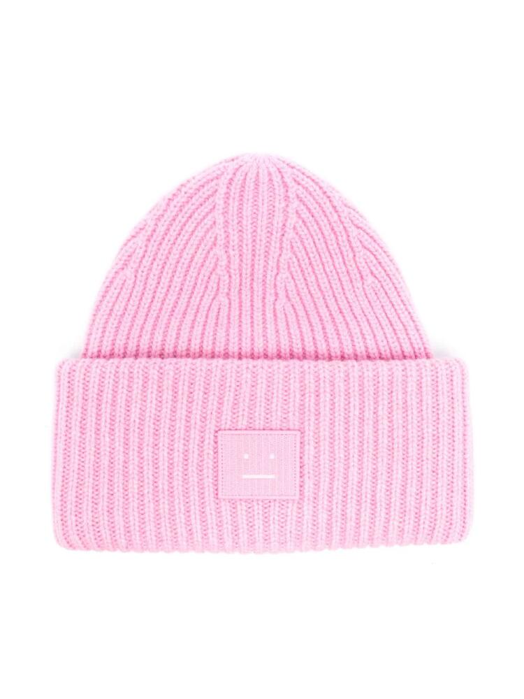 Acne Studios face-patch ribbed-knit beanie - Pink Cover