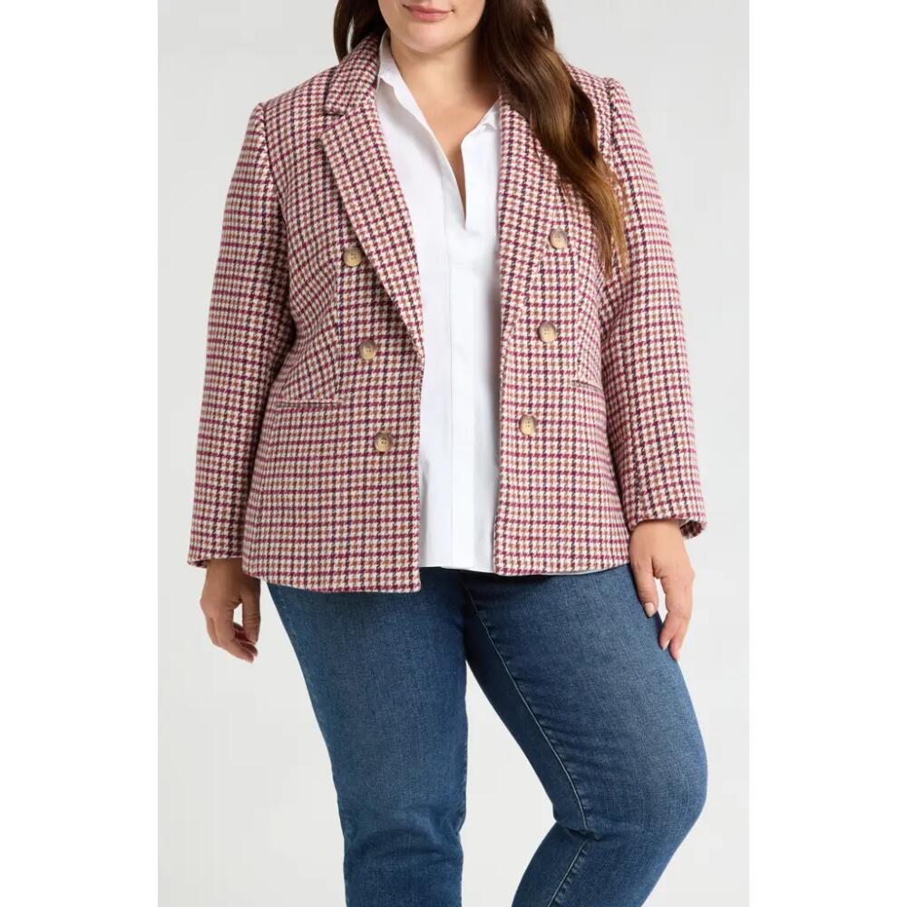 Jones New York Houndstooth Faux Double Breasted Blazer in Bordeaux Multi Cover