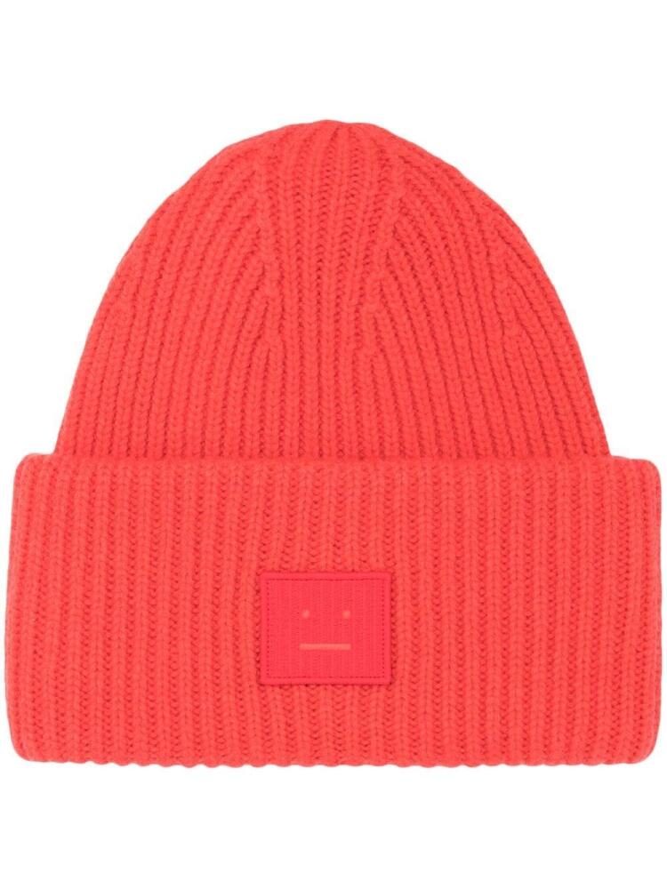 Acne Studios logo motif rib-knit beanie - Red Cover