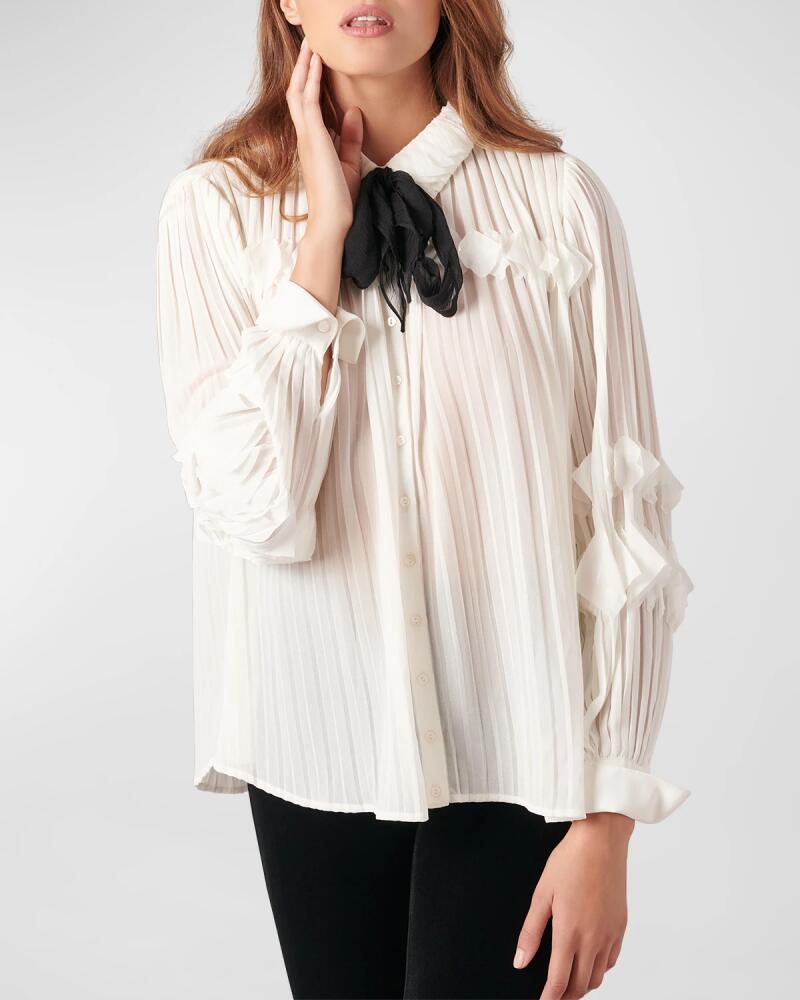 Anne Fontaine Samantha Pleated Chiffon Button-Down Top Cover