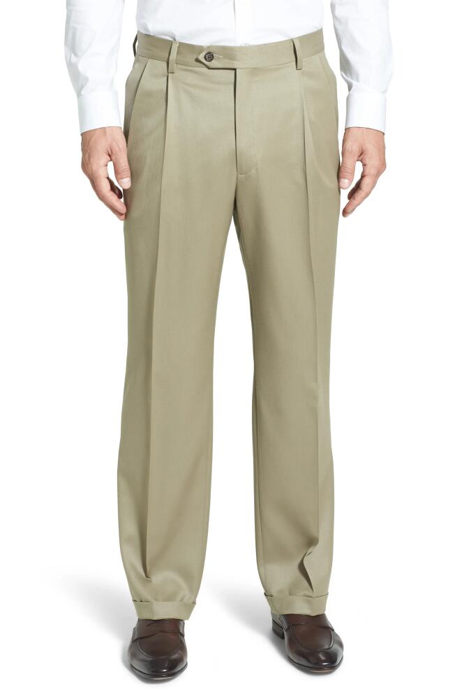 Berle Pleated Classic Fit Wool Gabardine Dress Pants in Tan Cover