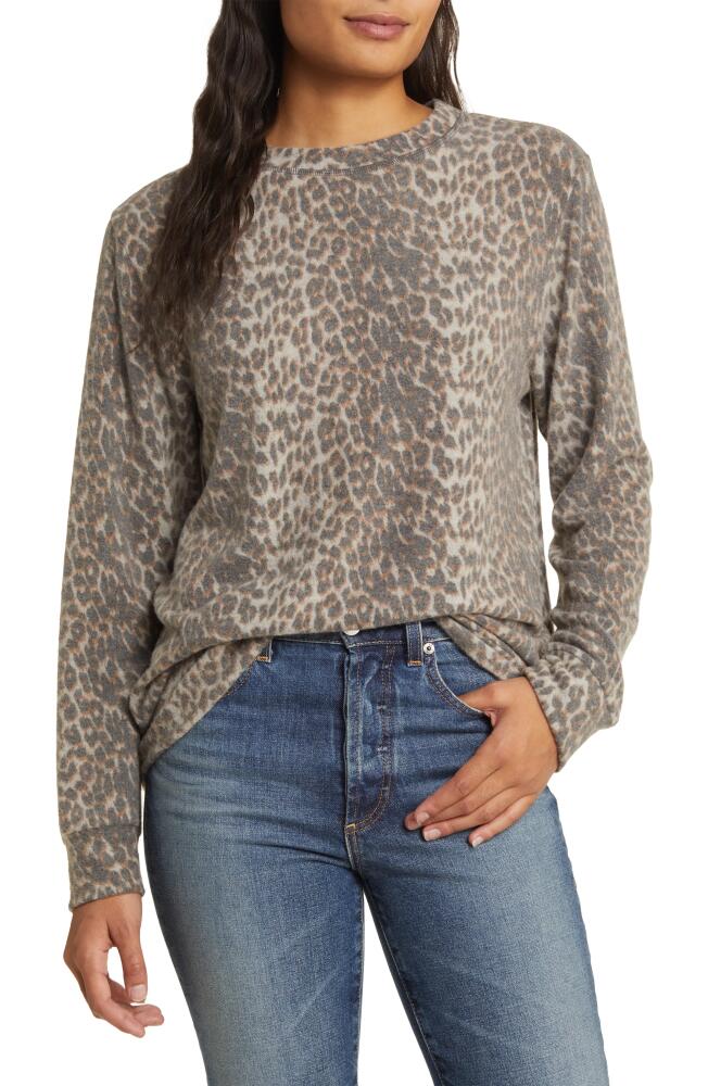 Loveappella Leopard Print Long Sleeve Hacci Knit Top Cover