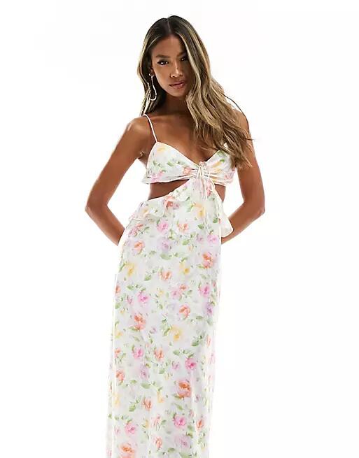 Love Triangle satin cami dress with cut out detail in floral-Multi Cover