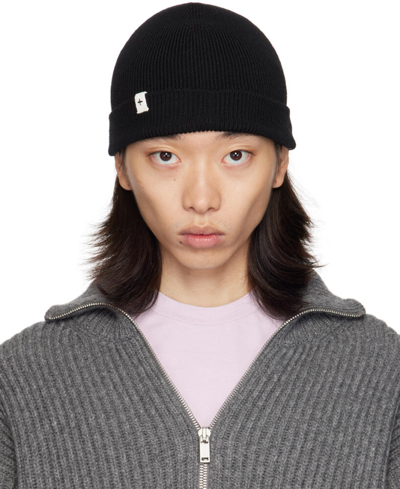 Jil Sander Black Fine Virgin Wool Rib Beanie Cover