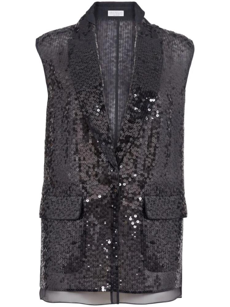 Brunello Cucinelli sequinned silk waistcoat - Black Cover