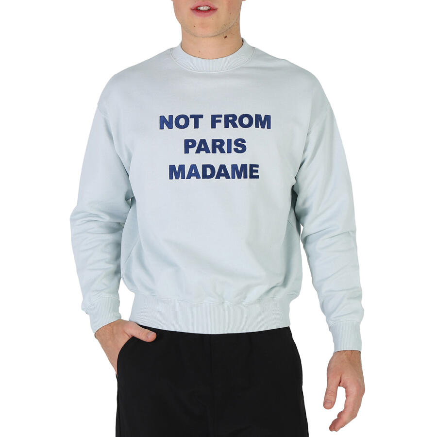 Drole De Monsieur Mens Light Blue Slogan-Print Cotton Sweatshirt Cover