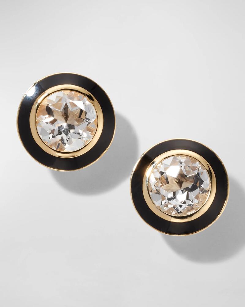 Goshwara 18K Queen Round Rock Crystal and Black Enamel Stud Earrings Cover