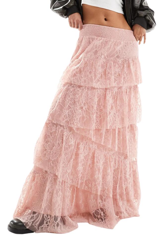 Miss Selfridge Tiered Lace Maxi Skirt in Light Pink Cover