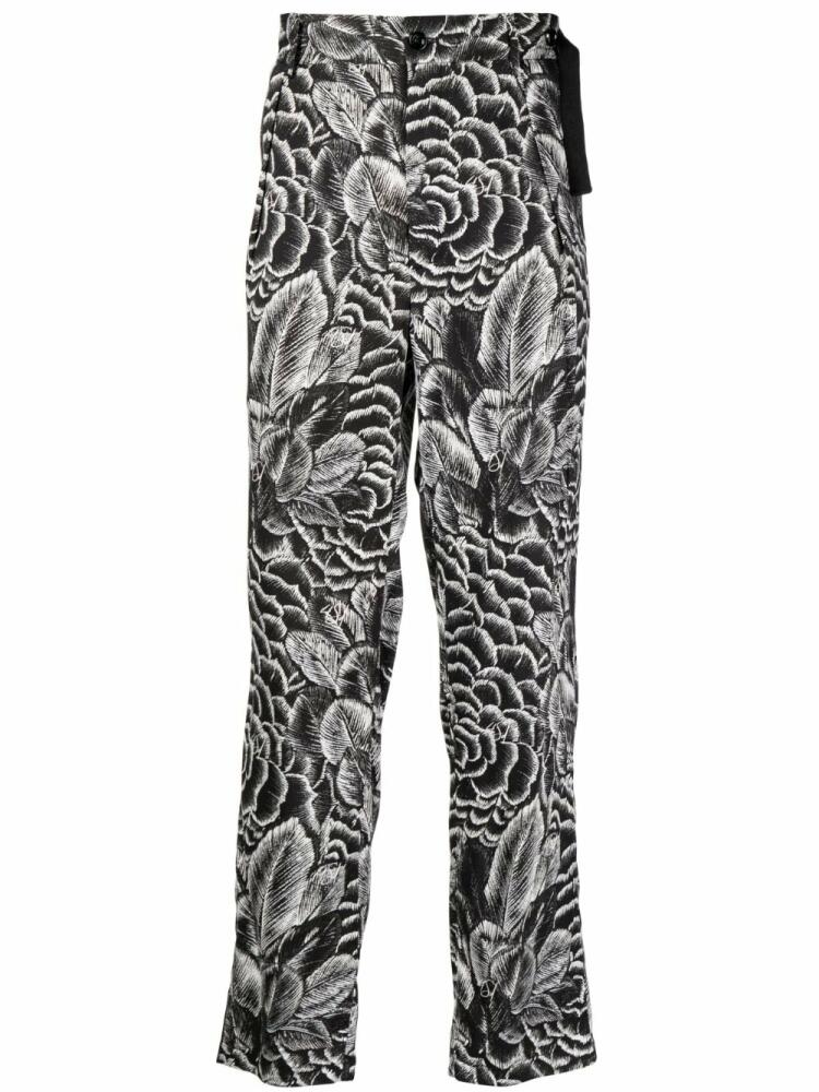 4SDESIGNS slim-cut floral-print trousers - Black Cover