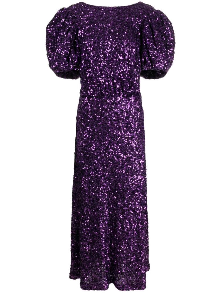 ROTATE BIRGER CHRISTENSEN puff-sleeve sequinned maxi dress - Purple Cover