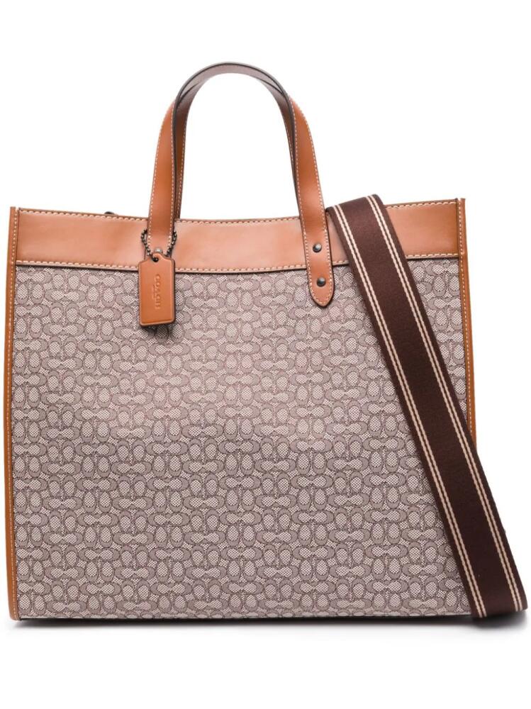 Coach Field logo-jacquard tote bag - Brown Cover