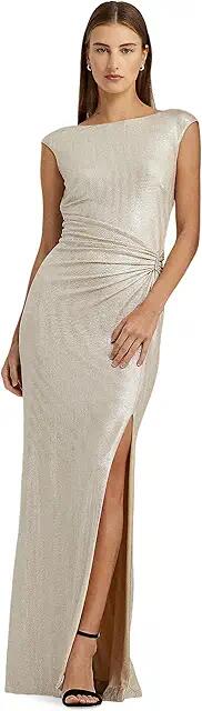 LAUREN Ralph Lauren Metallic Sleeveless Gown (Champagne/Silver) Women's Dress Cover