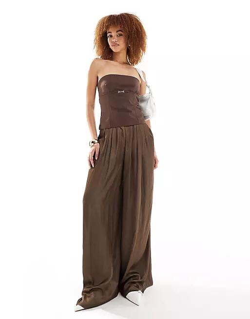 Lioness satin palazzo pants in brown Cover