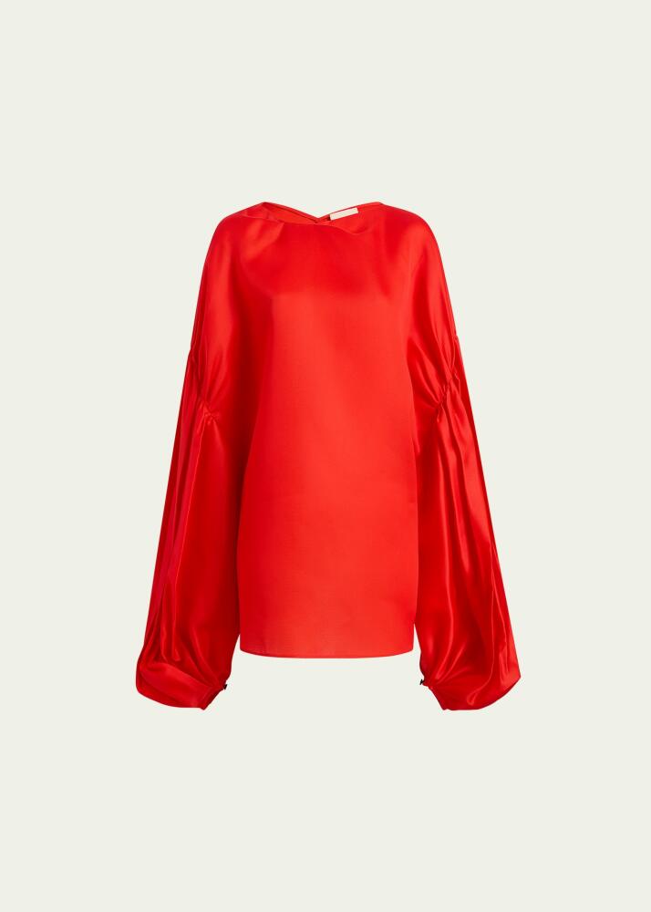 Khaite Quico Balloon-Sleeve Oversized Silk Blouse Cover