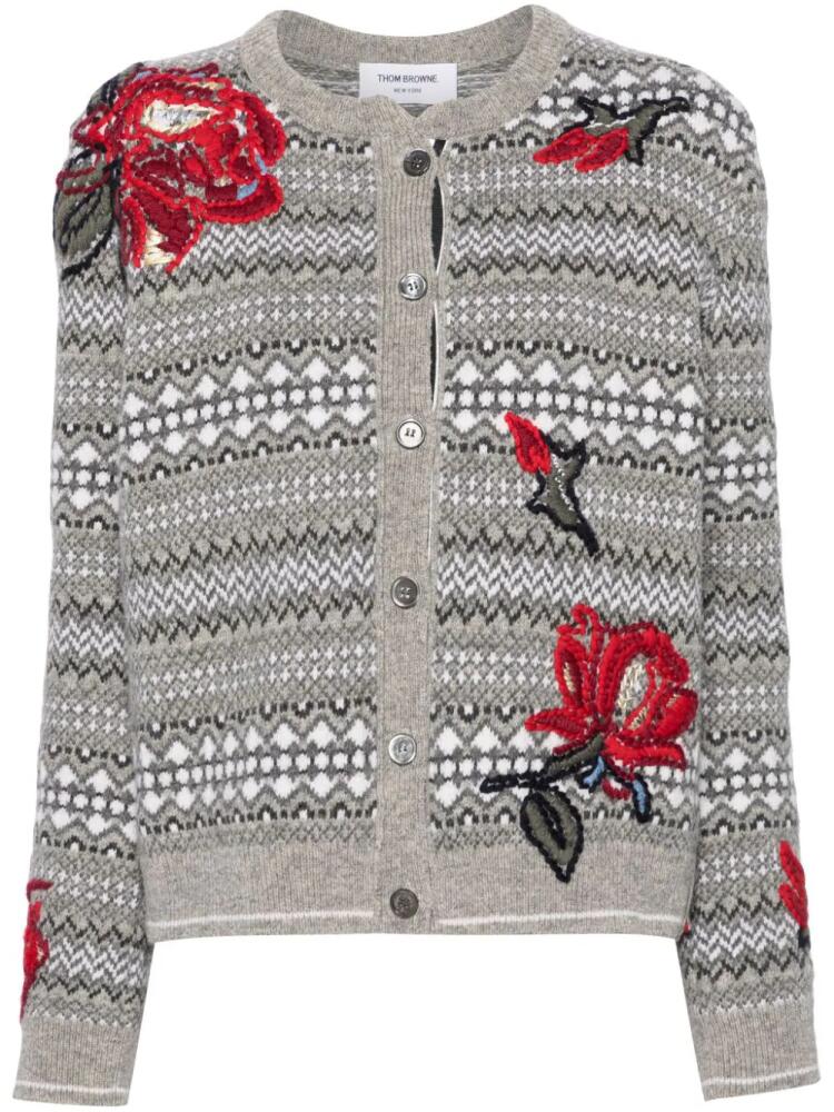 Thom Browne floral-embroidered wool cardigan - Grey Cover