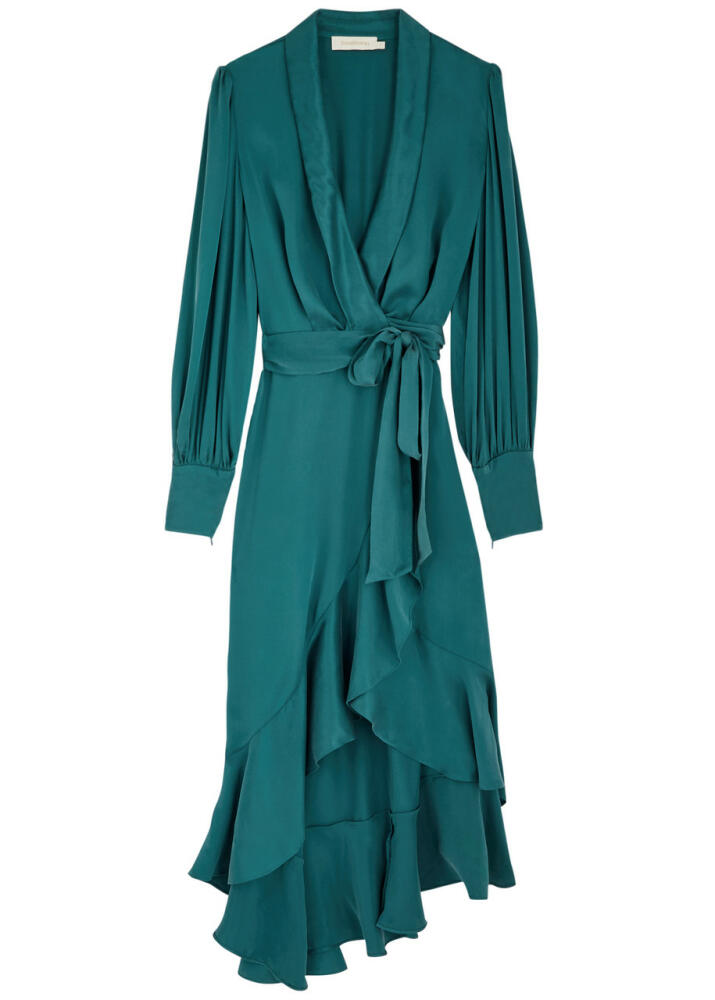 Zimmermann Silk-satin Midi Wrap Dress - Teal Cover