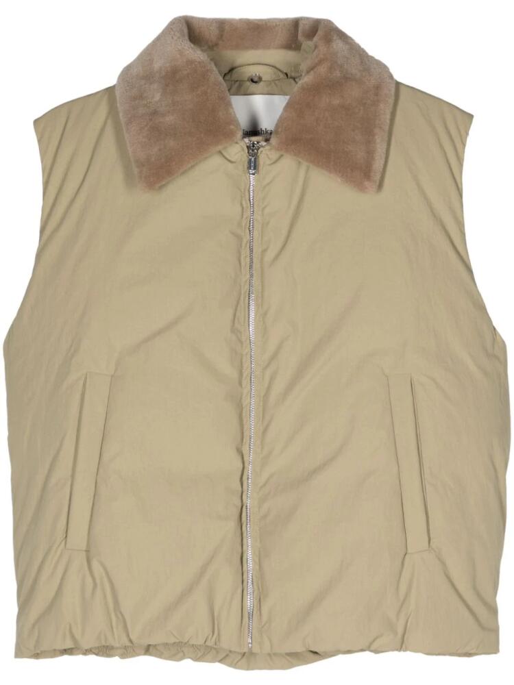 Nanushka fleece-collar padded gilet - Neutrals Cover