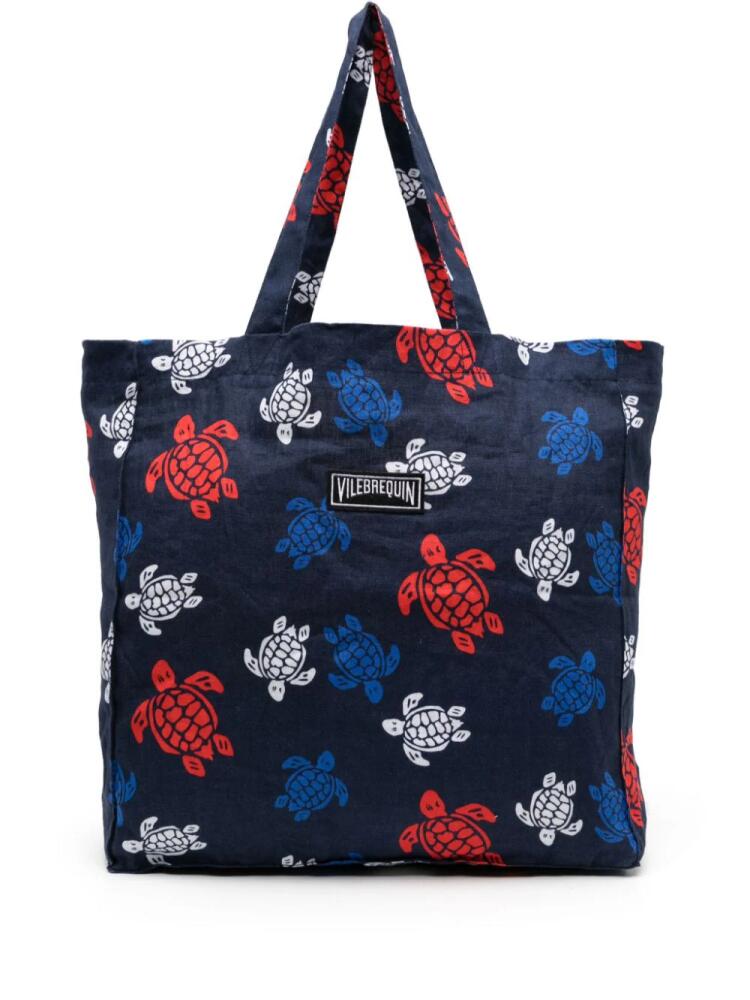 Vilebrequin turtle-print linen beach bag - Blue Cover