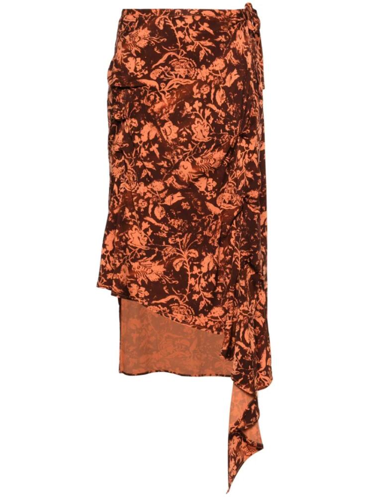 Jade Cropper floral-print draped midi skirt - Brown Cover