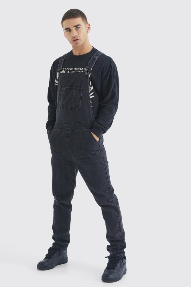 boohoo Mens Full Length Denim Overalls - Black Cover