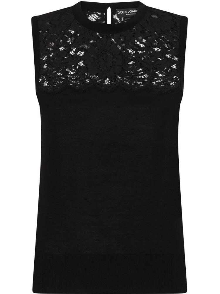 Dolce & Gabbana lace-panel virgin wool blouse - Black Cover