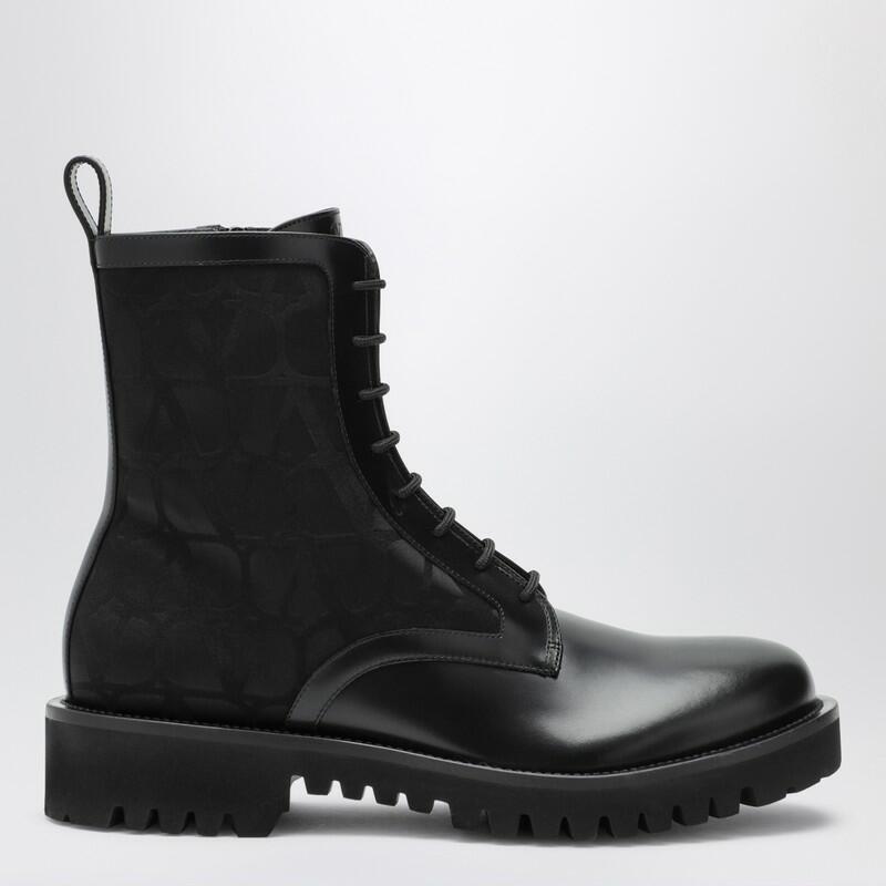 Valentino Garavani Black Combat Boot in technical fabric and Toile Iconographe calfskin Cover