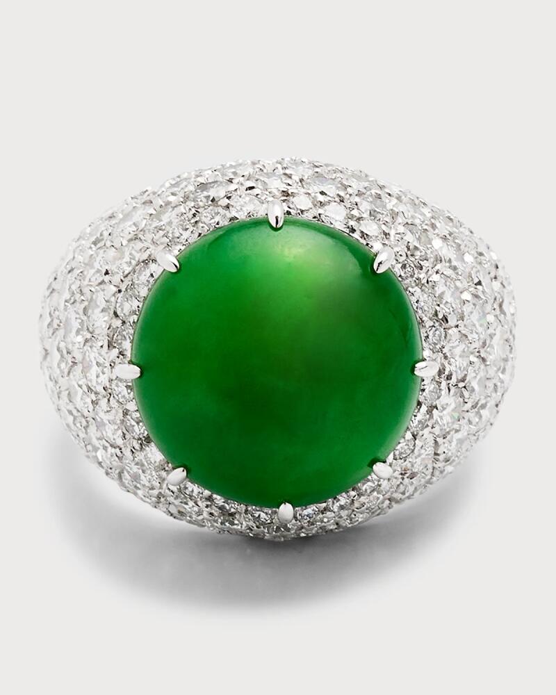 NM Estate Estate Jade and Pave Diamond Domed Statement Ring, Size 5 Cover