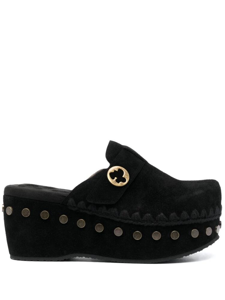 Mou crochet-trim suede clogs - Black Cover