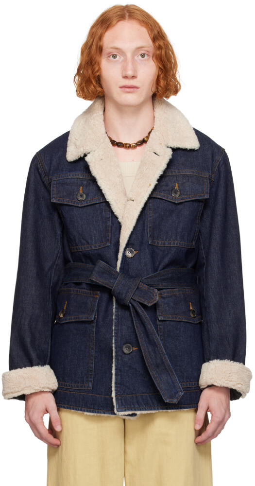 Dries Van Noten Indigo Sherpa-Lined Denim Jacket Cover