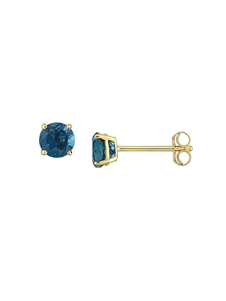 Sonatina Women's 14K Yellow Gold & Blue Topaz Stud Earrings Cover