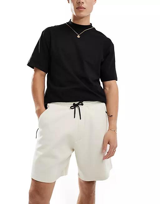 Pull & Bear premium jersey short in ecru-Neutral Cover