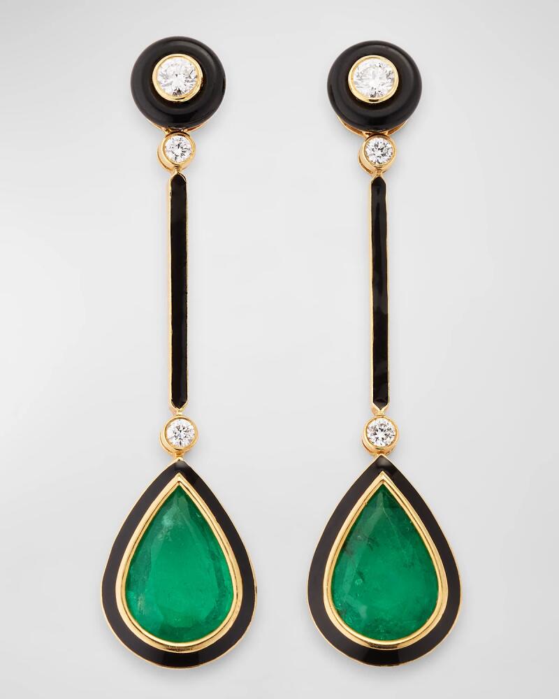 Goshwara G-One Pear Shape Emerald and Onyx Earrings with Diamonds Cover