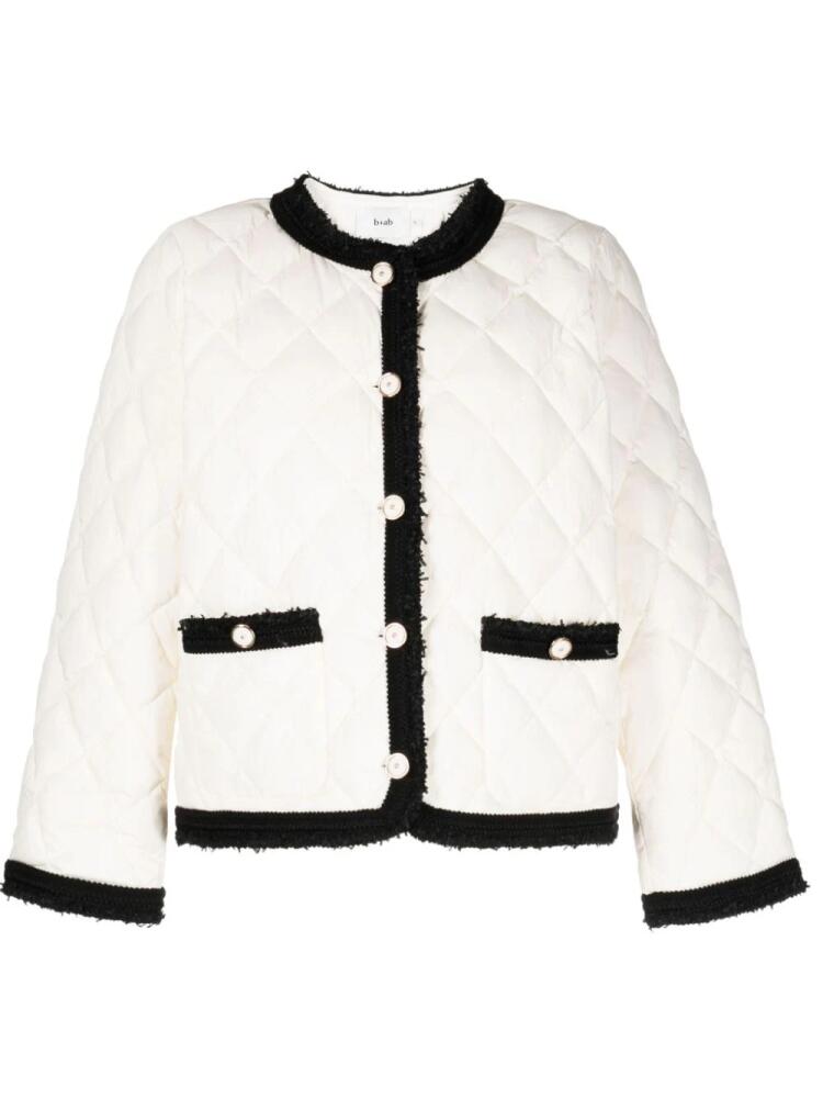 b+ab contrasting-trim frayed quilted jacket - White Cover