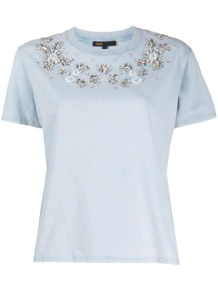 Maje crystal-embellished cotton T-shirt - Blue Cover