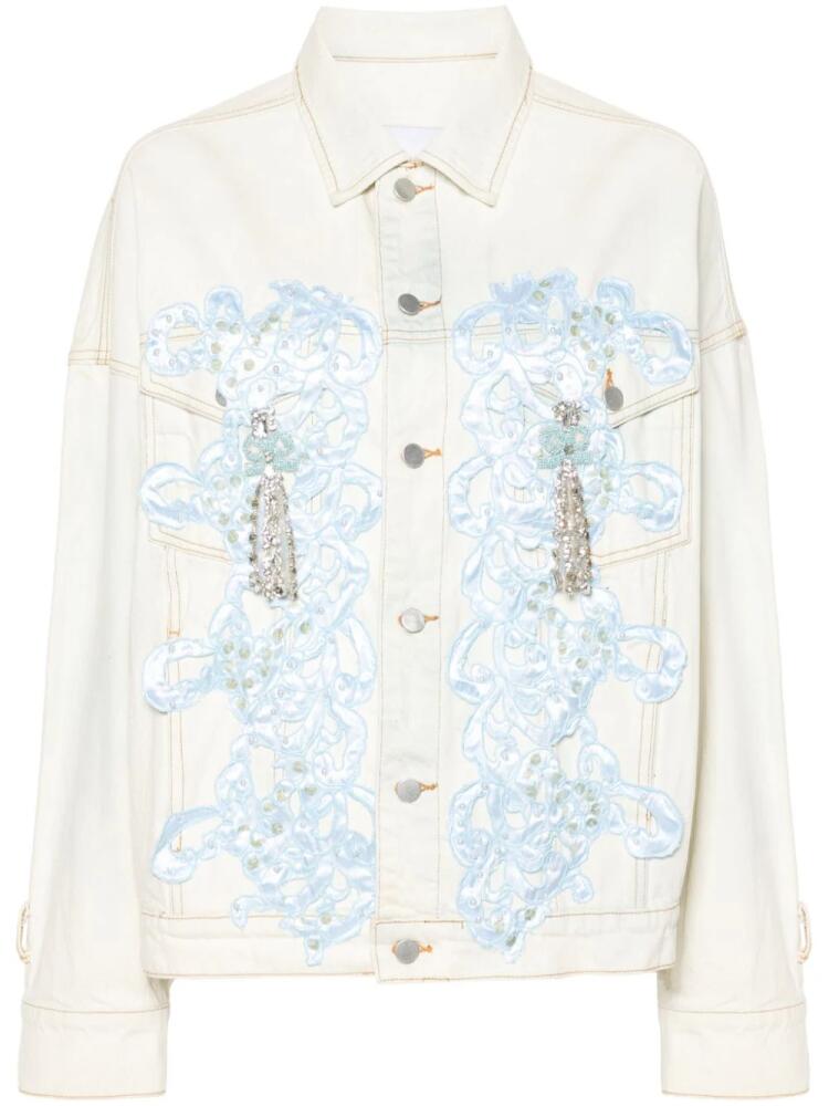 Loulou patch-embellished denim jacket - Neutrals Cover