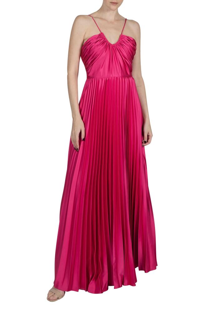 Julia Jordan Sunburst Pleated Satin Maxi Dress in Bright Rose Cover