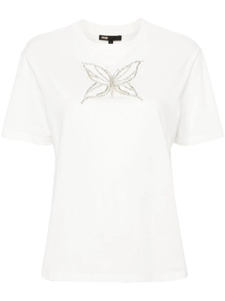 Maje butterfly-embellished cotton T-shirt - White Cover