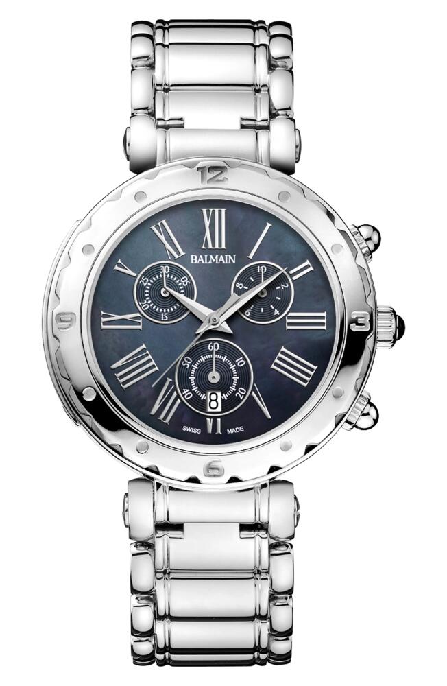 BALMAIN WATCHES Mother-of-Pearl Chronograph Bracelet Watch, 38mm in Silver/Black Cover