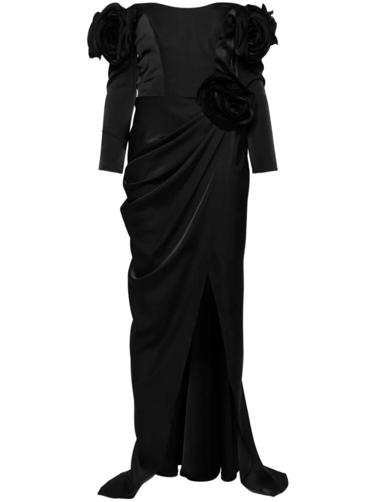 Ana Radu floral-appliqué satin gown - Black Cover